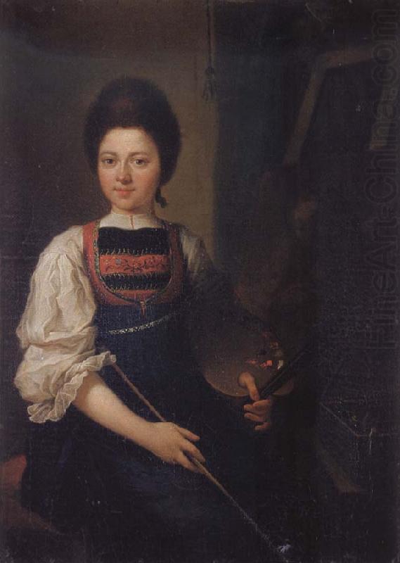 Angelika Kauffmann Selbstbidnis in der Tracht der Bregenzerwalderin mit Pinsel und Palette china oil painting image